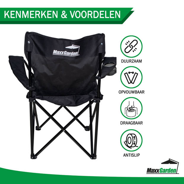 MaxxGarden Campingstoel - Vouwstoel - 84 x 52 cm (zwart)