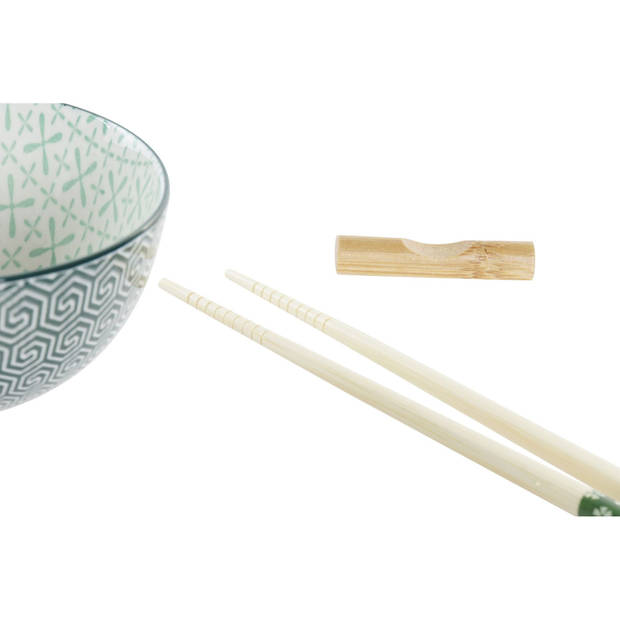 6-delige sushi serveer set aardewerk voor 2 personen groen/wit - Bordjes