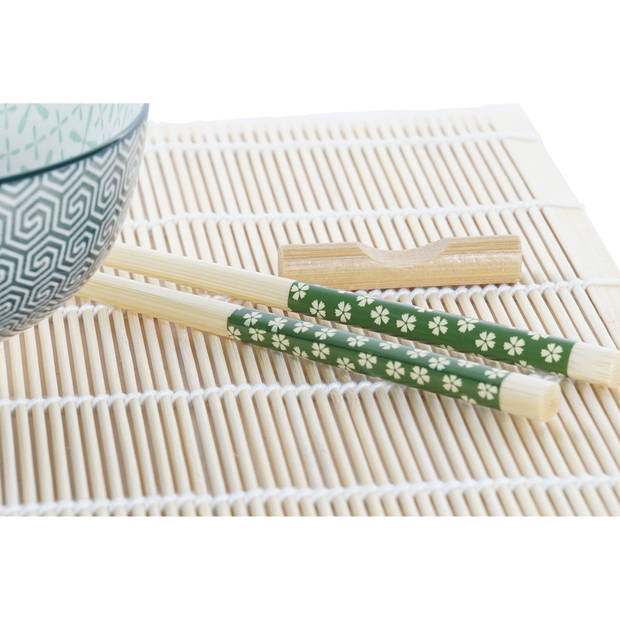 16-delige sushi serveer set aardewerk voor 4 personen groen/wit - Bordjes