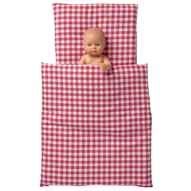 Van Dijk Toys Bedbekleding rood/wit geruit 3-delig - Rood