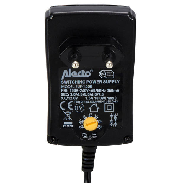 Universele eco netadapter 1500 mA Alecto Zwart