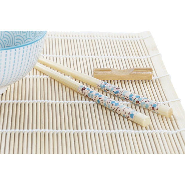 16-delige sushi serveer set aardewerk voor 4 personen licht blauw/wit - Bordjes