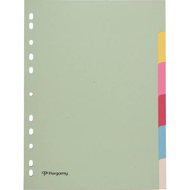 Pergamy tabbladen ft A4, 11-gaatsperforatie, karton, geassorteerde pastelkleuren, 6 tabs 25 stuks