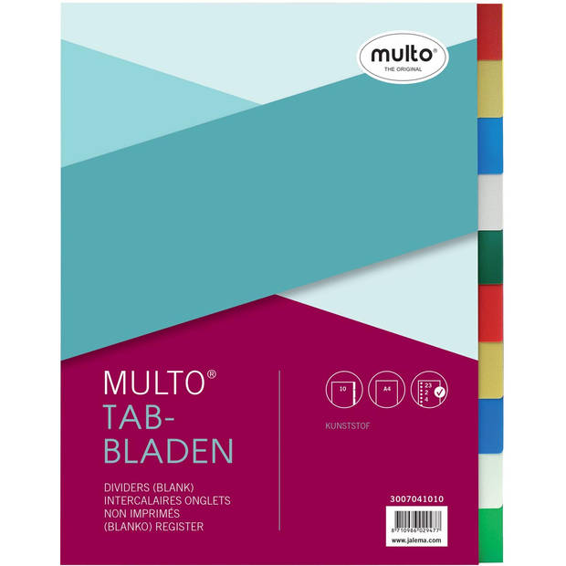 Multo tabbladen voor ft A4, 23-gaatsperforatie, 10-delig, geassorteerde kleuren 10 stuks