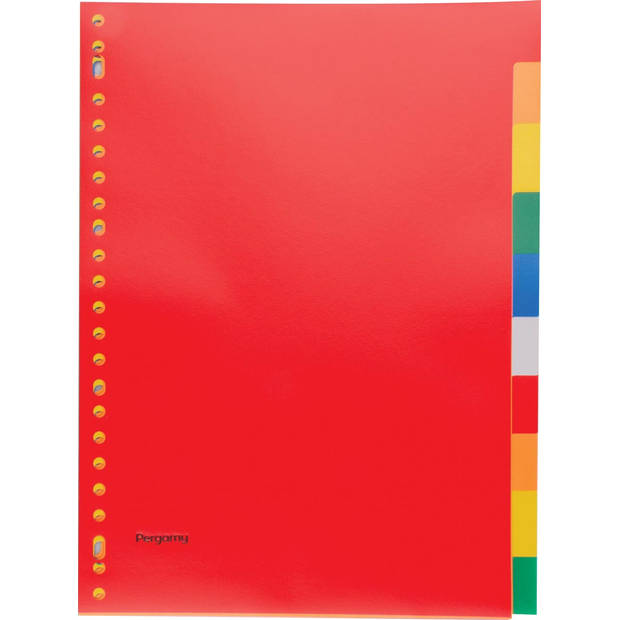 Pergamy tabbladen, ft A4, 23-gaatsperforatie, PP, 10 tabs in geassorteerde kleuren 50 stuks