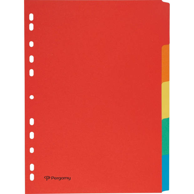 Pergamy tabbladen ft A4, 11-gaatsperforatie, karton, geassorteerde kleuren, 5 tabs 50 stuks