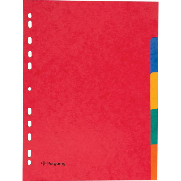 Pergamy tabbladen ft A4, 11-gaatsperforatie, stevig karton, geassorteerde kleuren, 5 tabs 50 stuks