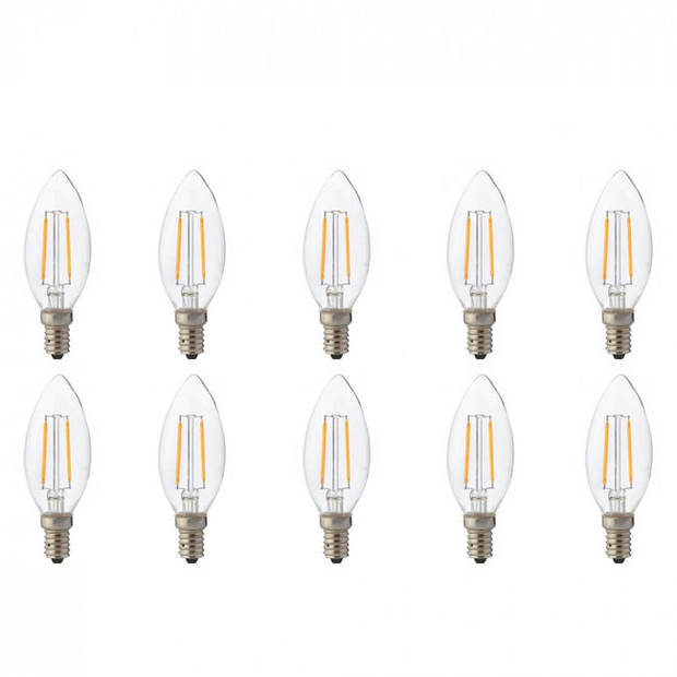 LED Lamp 10 Pack - Kaarslamp - Filament - E14 Fitting - 2W - Natuurlijk Wit 4200K