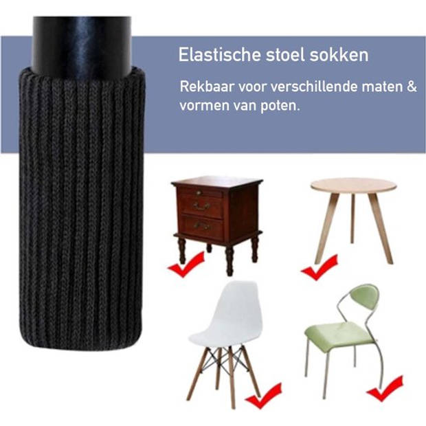 FSW-Products - 4 Stuks - Stoelpootsokken Zwart - Stoelsokjes - Viltjes - Meubelvilt - Vloerbeschermers - Stoelpootdoppen