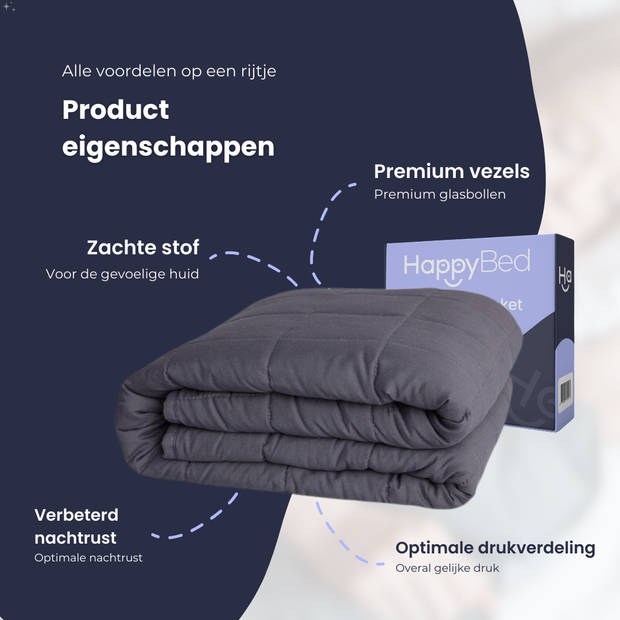 HappyBed Grijs 120x180 / 3kg - Verzwaringsdeken - Zwaartedeken - Verzwaarde deken - 4 seizoenen - Gewichtsdeken