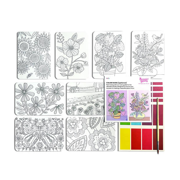 Ooly - Scenic Hues D.I.Y. Watercolor Art Kit - Flowers & Gardens (17 PC Set)