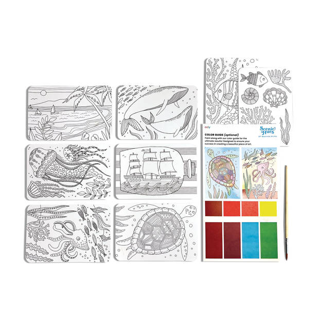 Ooly - Scenic Hues D.I.Y. Watercolor Art Kit - Ocean Paradise (17 PC Set)