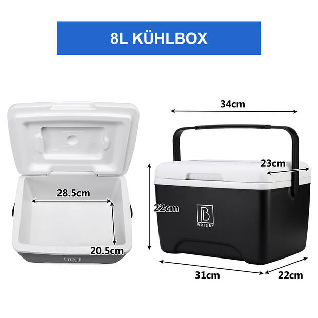 Brisby Koelbox - Frigobox - 8L - Zwart - 40 uur isolatie - 2 koelelementen - Temperatuur Veilige Sluiting