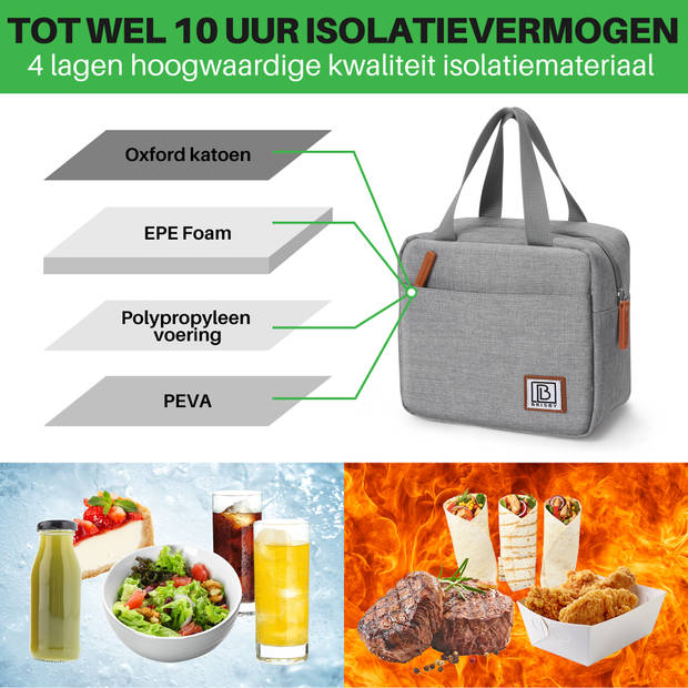 Brisby 4 Laags Geïsoleerde Koeltas - Lunchtas 4 liter - Lichtgrijs