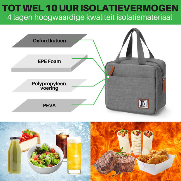 Brisby 4 Laags Geïsoleerde Koeltas - Lunchtas 4 liter - Donkergrijs