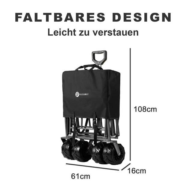 Packaway XL Opvouwbare Bolderkar Heavy Duty van Wasbaar Polyester tot 80KG – 98 x 45 cm – Zwart