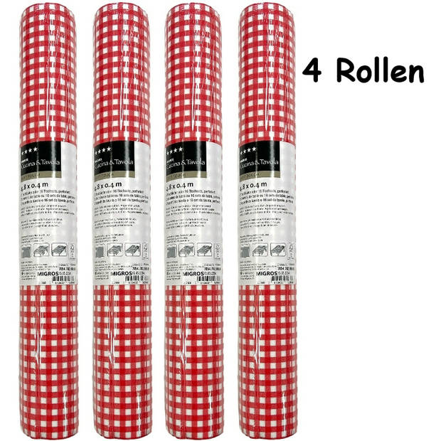 3-IN-1 ROL Tafelloper en Placemats Airlaid - Vichy Rood/Wit Geblokt - 40 x 480 cm - 4 Rollen