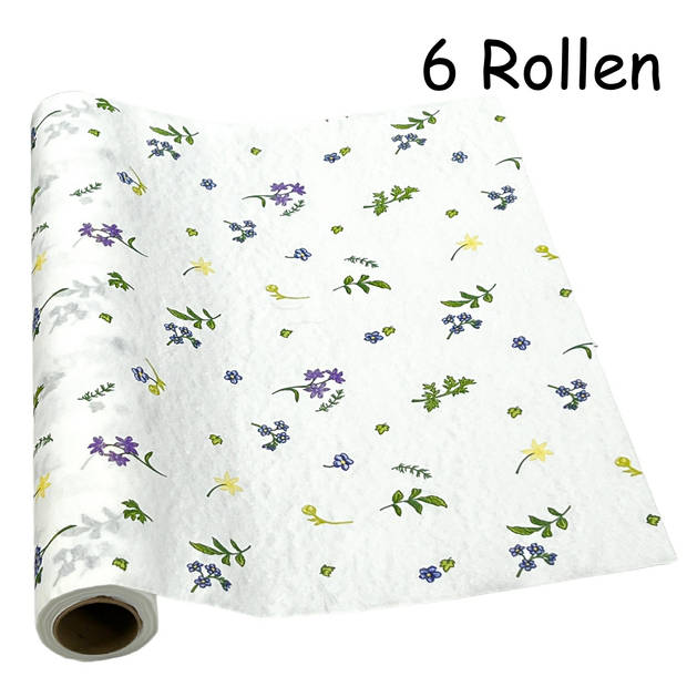 3-IN-1 ROL Tafelloper en Placemats Airlaid - Zomerbloemen - 40 x 480 cm - 6 Rollen