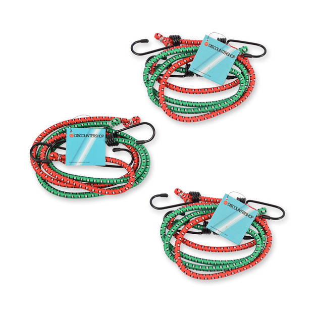 Set of Three Red-Green Elastic Lash Straps - Metal & Rubber, 80cm