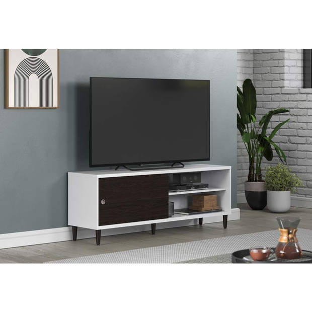 Evolution TV-meubel 1 deur, 2 planken wit, zwart.