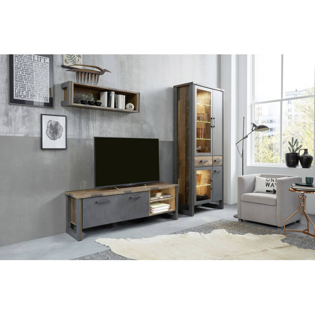 Prip TV-meubel 2 planken en 1 klep, Old Wood decor, Matera decor.