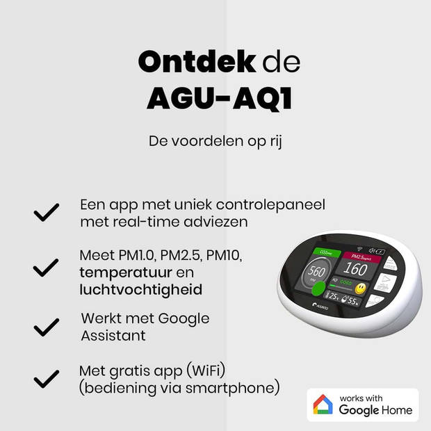 Agunto AGU-AQ1 Luchtkwaliteitsmeter - Hygrometer - Co2 Meter Binnen