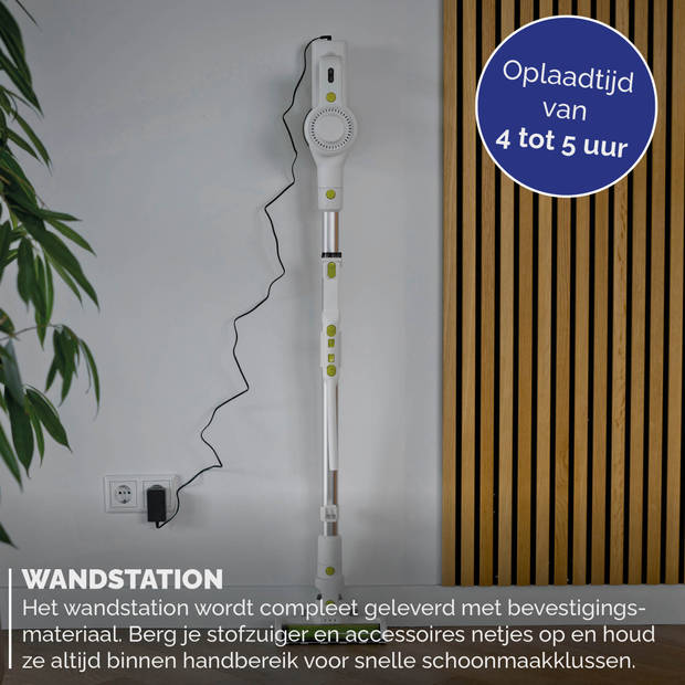 BREND BR-2214 Snoerloze Steelstofzuiger met Handstofzuiger – Wit/Groen