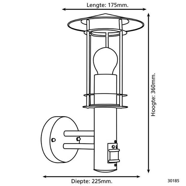 EGLO Lisio 1 Wandlamp Buiten - E27 - Sensor - RVS - Zwart