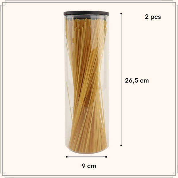 OTIX Voorraadpot - Glas - met Deksel - Set van 2 - 1320ml - Zwart - Hout