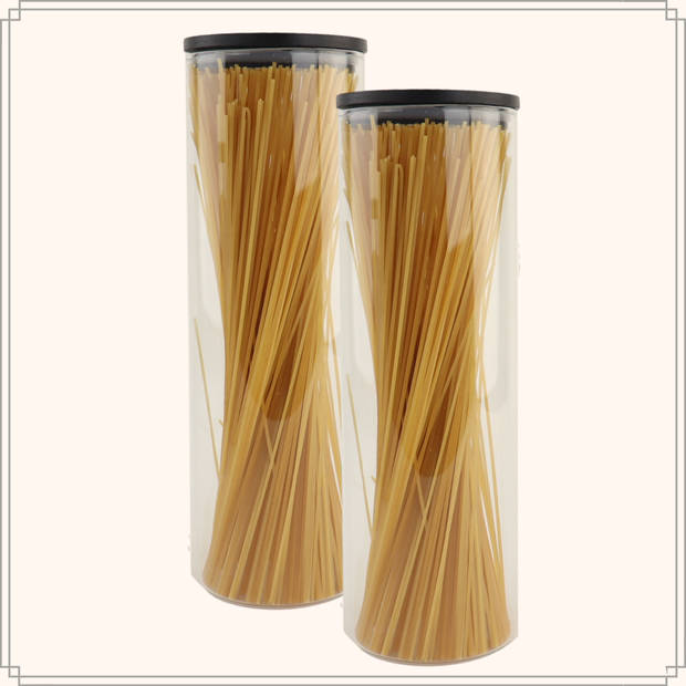 OTIX Voorraadpot - Glas - met Deksel - Set van 2 - 1320ml - Zwart - Hout