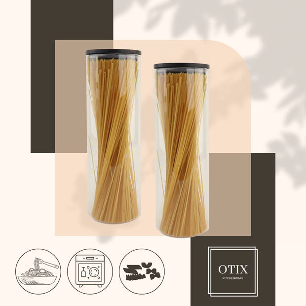 OTIX Voorraadpot - Glas - met Deksel - Set van 2 - 1320ml - Zwart - Hout