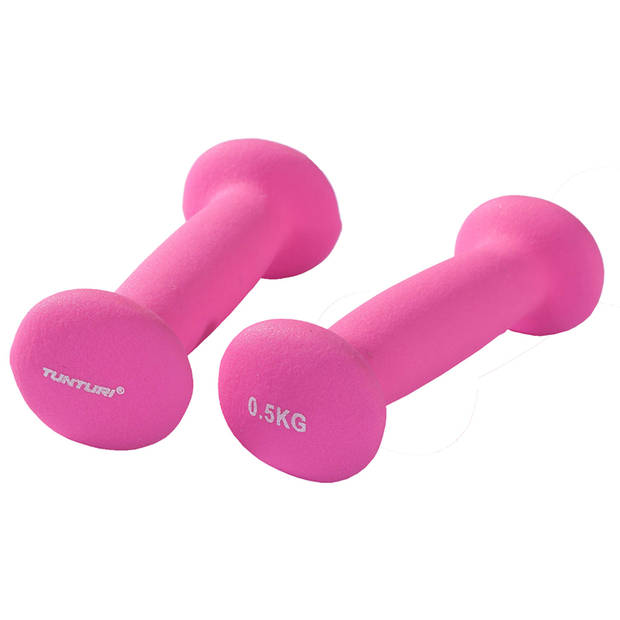 Tunturi Dumbbell set - 2 x 0,5 kg - Neopreen - Fluor Roze - Incl. gratis fitness app