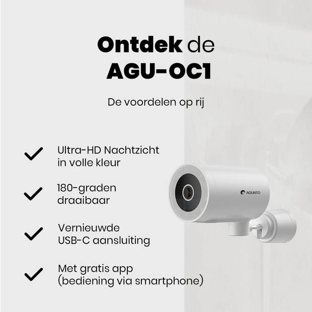 Agunto AGU-OC1 Beveiligingscamera Buiten - USB C - Bewakingscamera - Camera Beveiliging