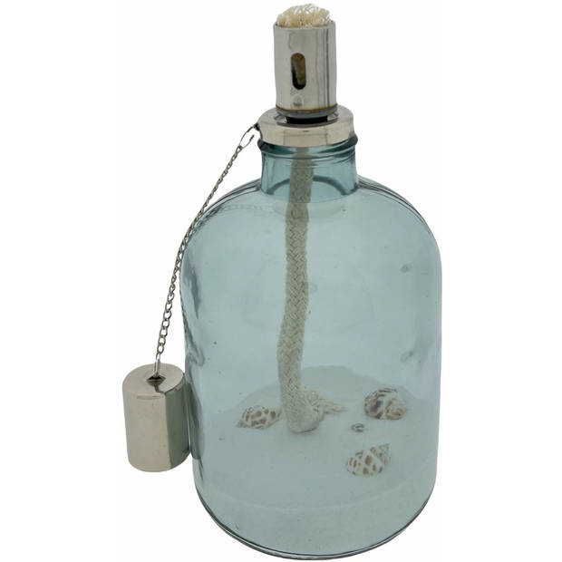 Deco olielamp - Met Wit Zand En Schelpen - 22 x 11 cm - Blauw