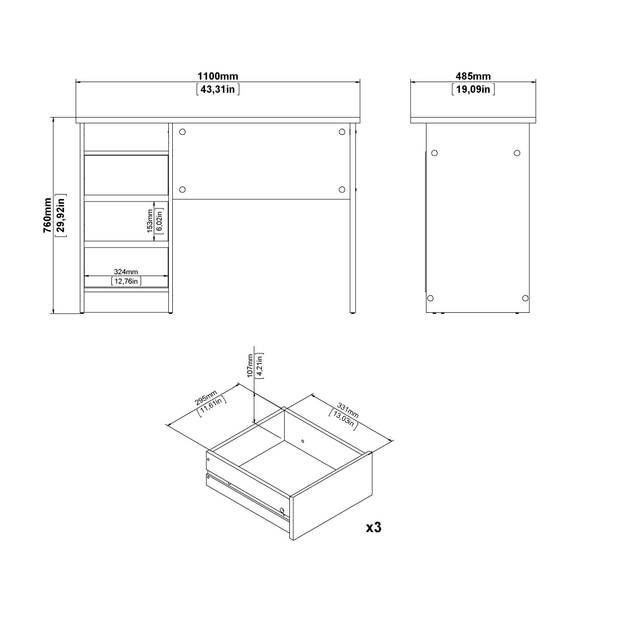 FunctionPlus bureau 3 laden wit.