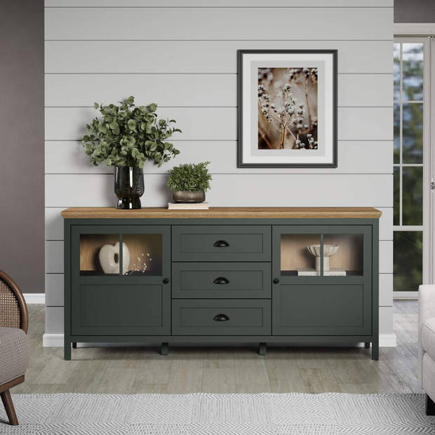 Stanton dressoir groen, eik decor.