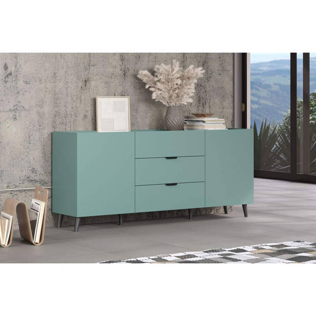 Melton dressoir blauw, zwart.