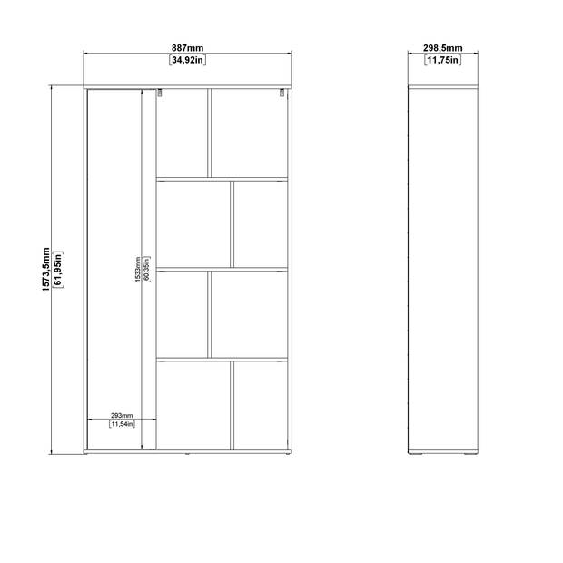 Maze wandkast 1 deur okkernoot decor wit hoog glans.