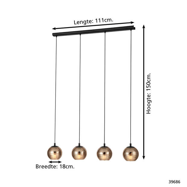 EGLO Lemorieta Hanglamp - E27 - 111 cm - Zwart/Goud