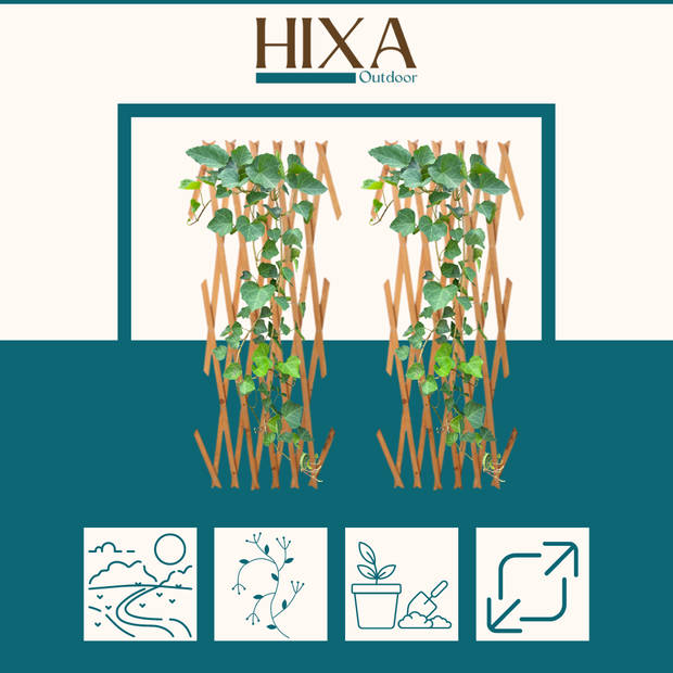 HIXA Klimrek Planten - 2 stuks - Uitschuifbaar - Trellis - Hout - Tuinlatwerk - 180x90cm