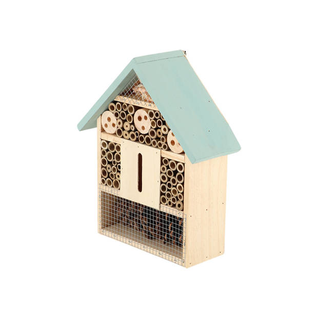 Esschert design insectenhotel - hout - mintgroen/naturel - 24.5x10.5x29cm - bijenhotel/Insectenhuis - Insectenhotel