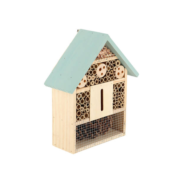 Esschert design insectenhotel - hout - mintgroen/naturel - 24.5x10.5x29cm - bijenhotel/Insectenhuis - Insectenhotel