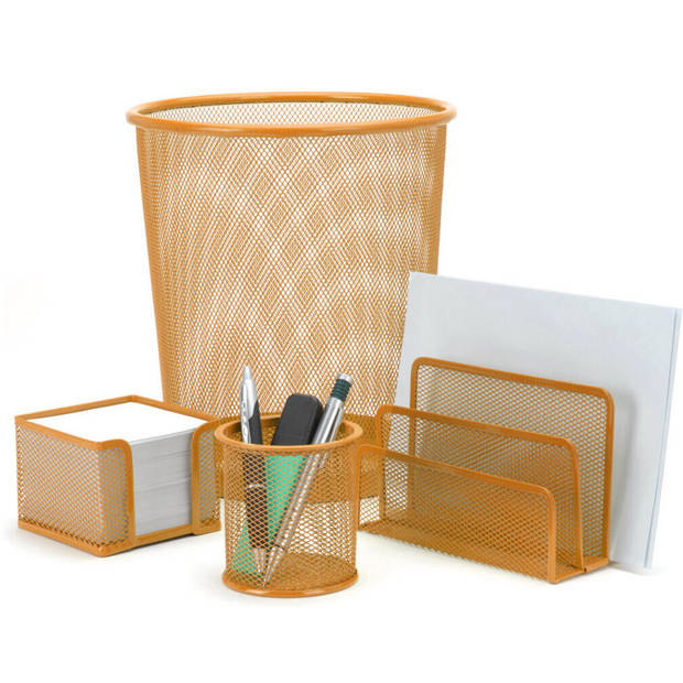 Bureauset oranje van metaal met prullenbak en pennenbakje - Hobbypakket