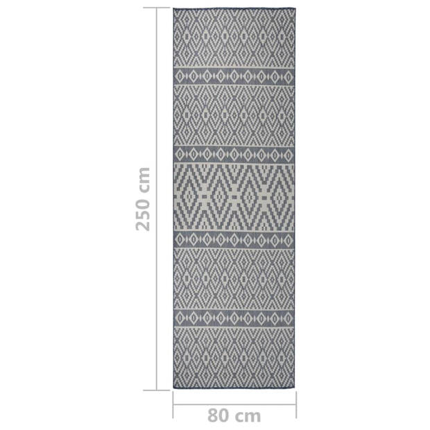 vidaXL Buitenkleed met patroon platgeweven 80x250 cm blauw