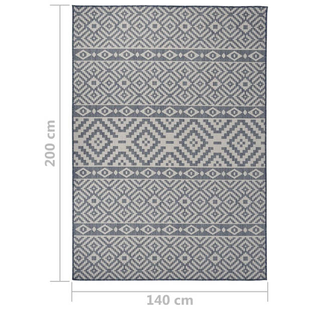 vidaXL Buitenkleed met patroon platgeweven 140x200 cm blauw