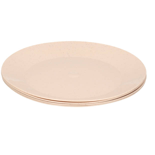 4x ontbijt/diner bordjes van afbreekbaar bio materiaal 26 cm in het eco-beige - Campingborden