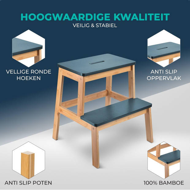 Opstapje - Opstapje Hout - Krukje Bamboe - Opstapkrukje Kind - Toilet Trapje WC Keuken Opstapje - Keukentrapje - Blauw