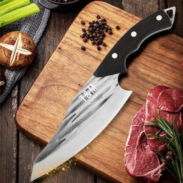 T&M Knives Koksmes BBQ Vleesmes Gezandstraald RVS Incl. Cadeaubox
