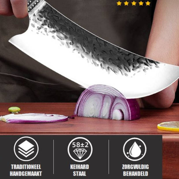 T&M Knives Vleesmes Koksmes Professioneel RVS Incl. Lederen Cover en Cadeaubox