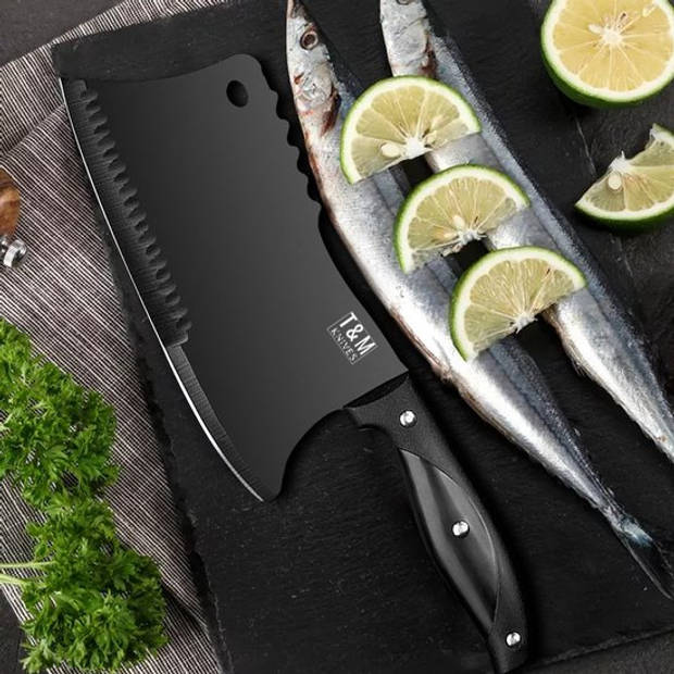 T&M Knives Hakmes Arnoras Black Prachtig Koksmes Van Geschuurd Staal Inclusief Cadeaubox